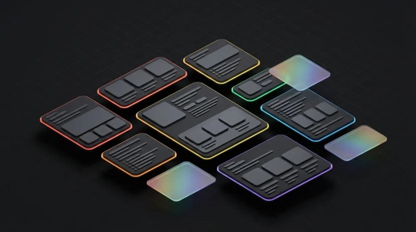 Isometrische 3D illustratie van Amazon A+ Content modules en listing cards