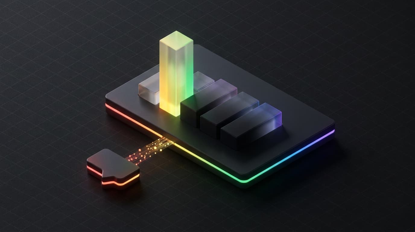Isometrische 3D-render van een dashboard waarop één verkeersstroom oplicht en drie andere in schaduw blijven
