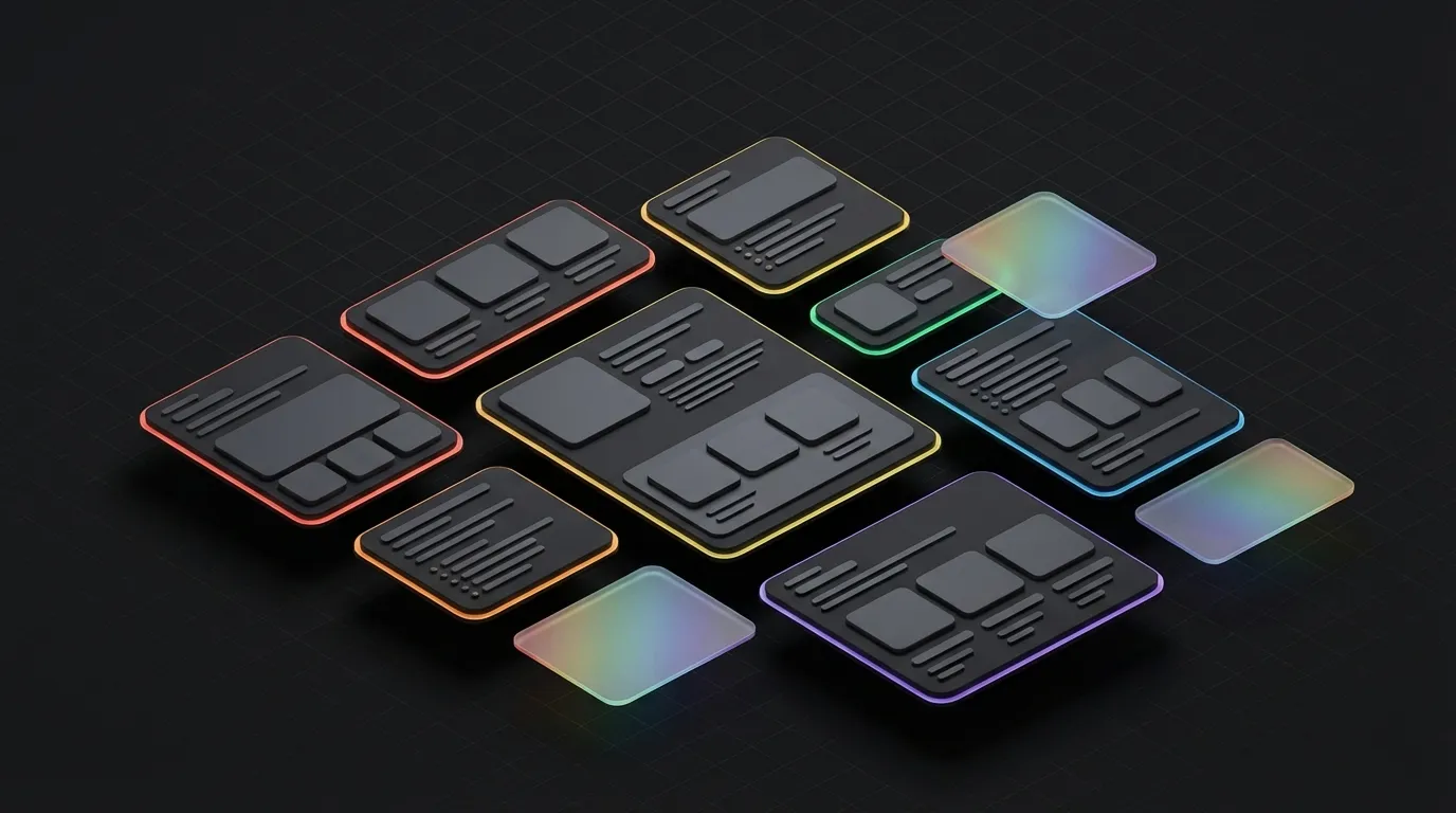 Isometric 3D illustration of Amazon A+ Content modules and listing cards