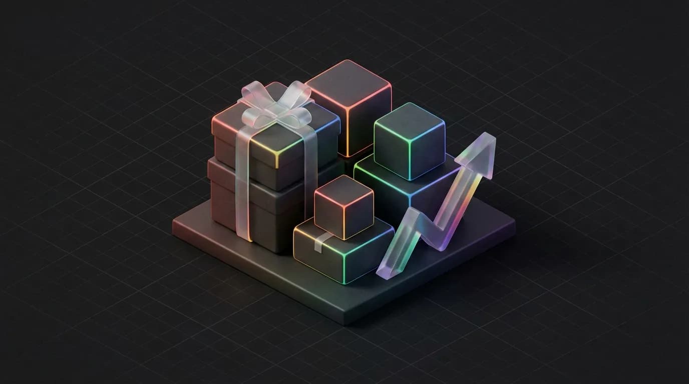 Isometric 3D illustration of premium e-commerce packaging with growth indicator