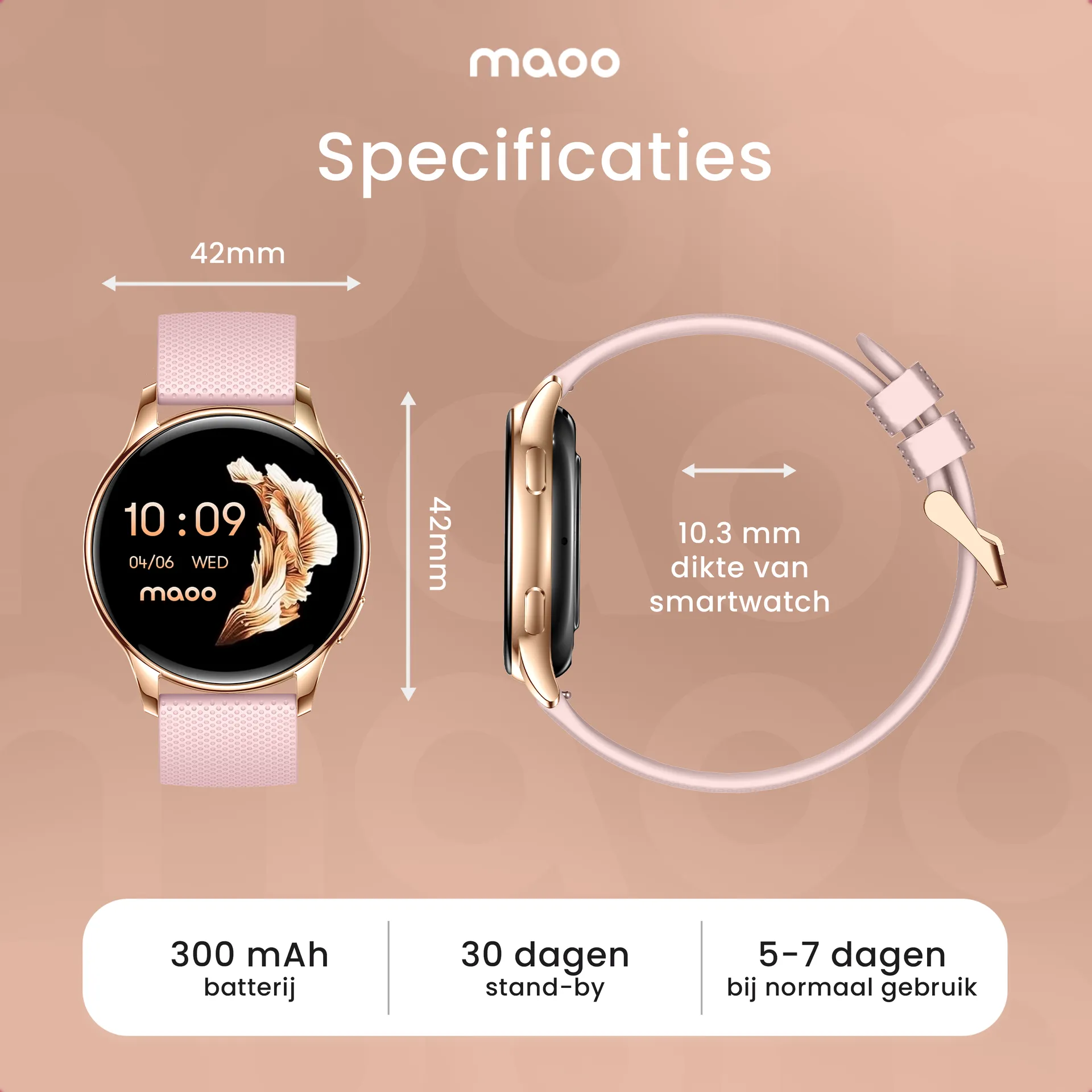 Maoo project — Specificaties, Batterijduur, afmetingen