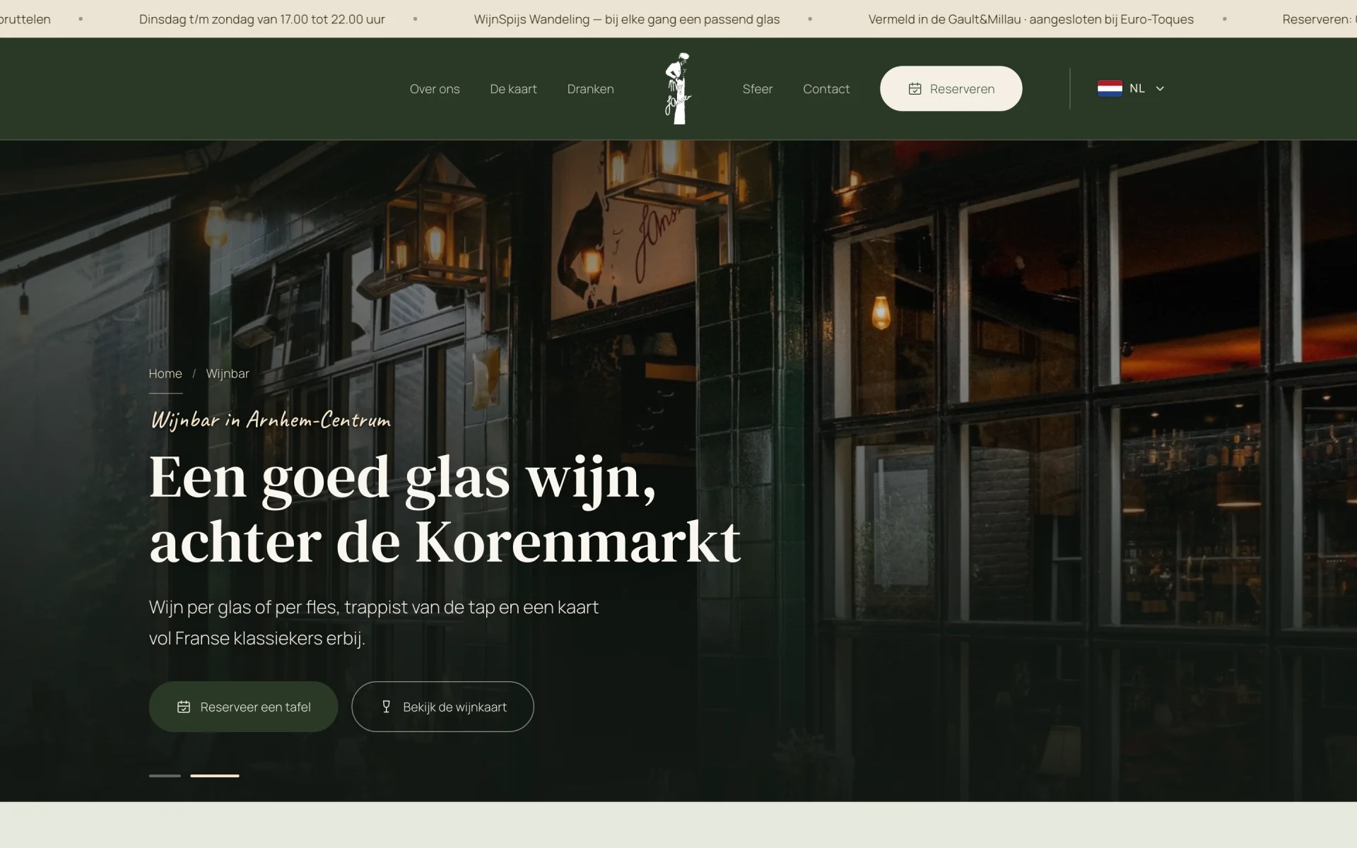 Landingspagina Wijnbar in Arnhem-Centrum: een goed glas wijn, achter de Korenmarkt